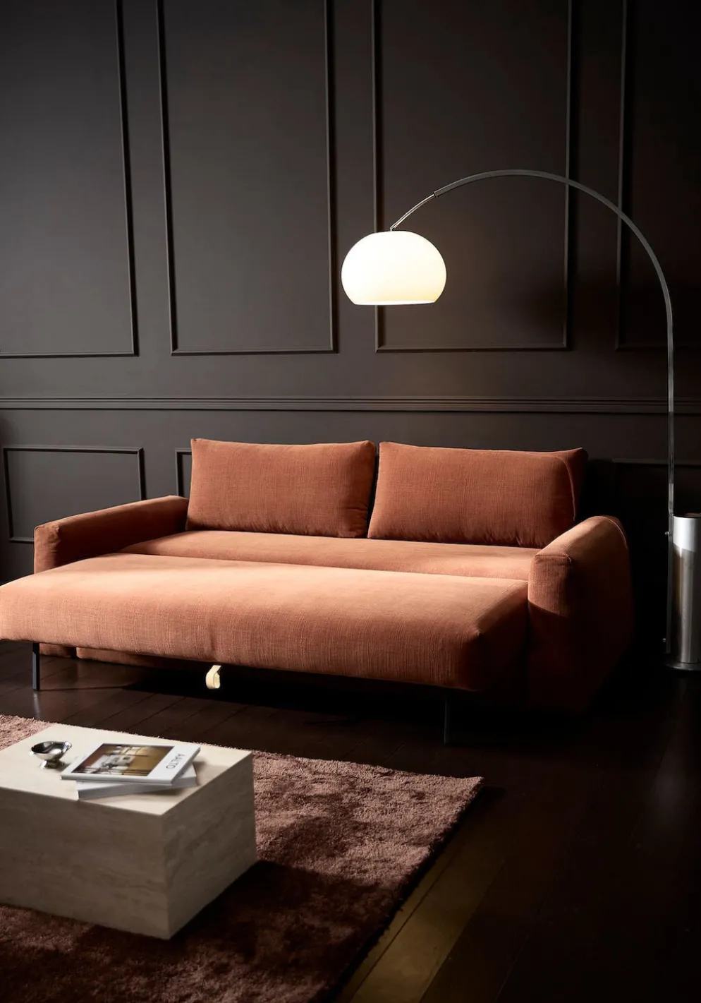 Divano letto matrimoniale con braccioli Cone