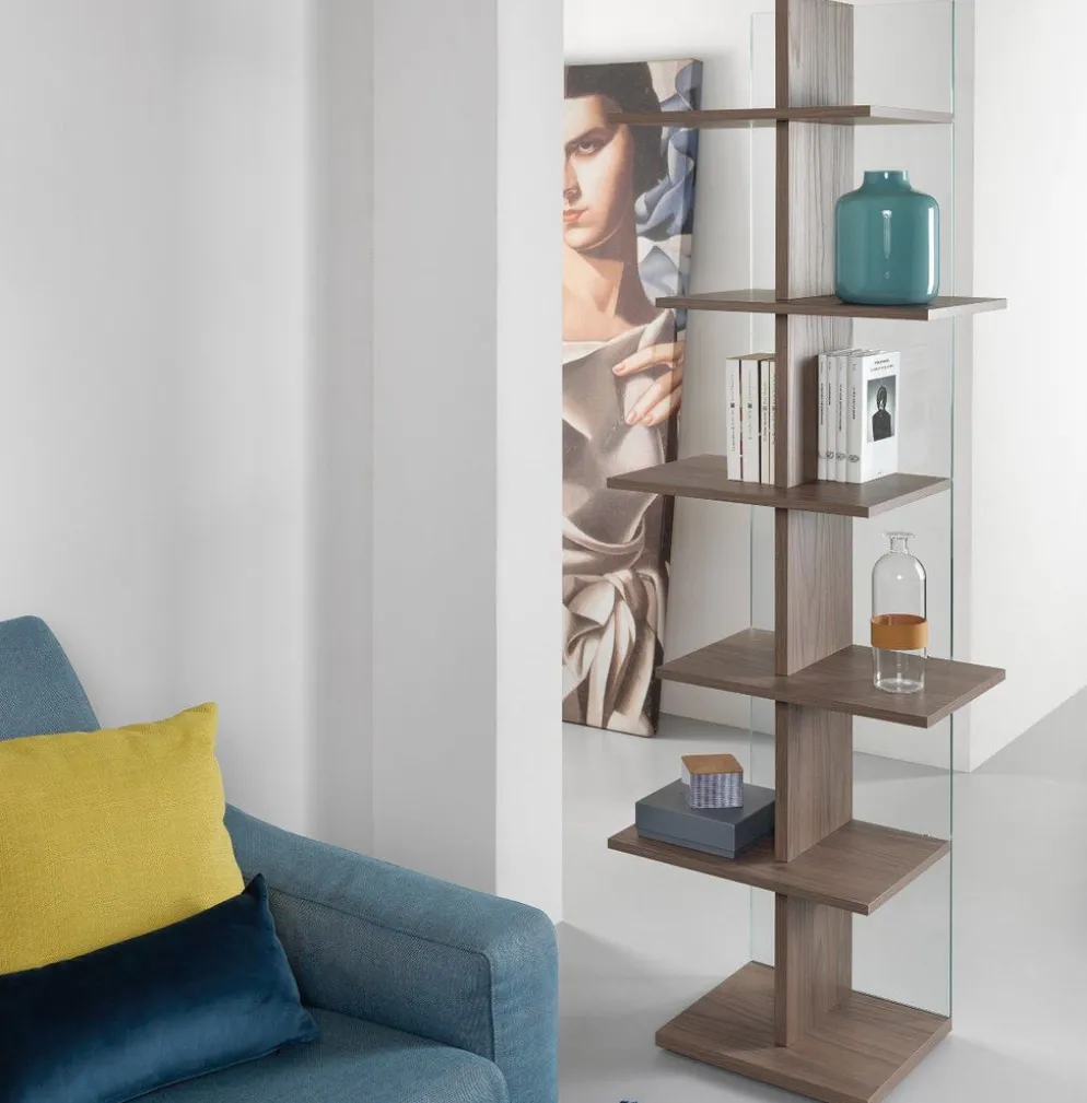 Libreria a colonna in vetro e legno Laddy