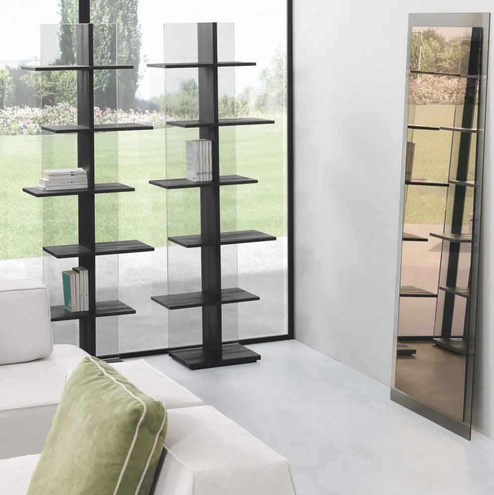 Libreria a colonna in vetro e legno Laddy