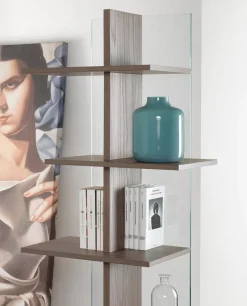 Libreria a colonna in vetro e legno Laddy