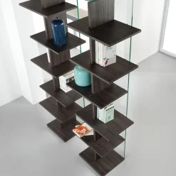 Libreria a colonna in vetro e legno Laddy