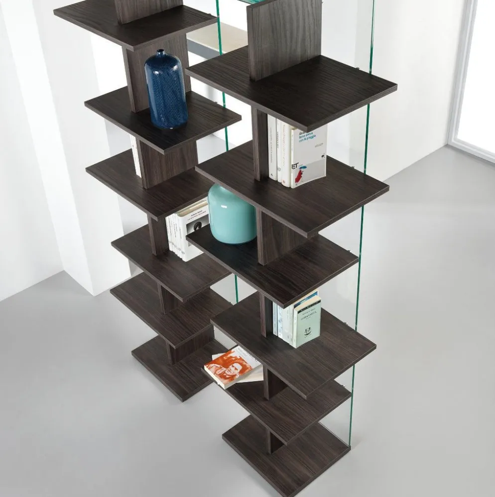 Libreria a colonna in vetro e legno Laddy