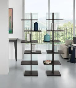 Libreria a colonna in vetro e legno Laddy