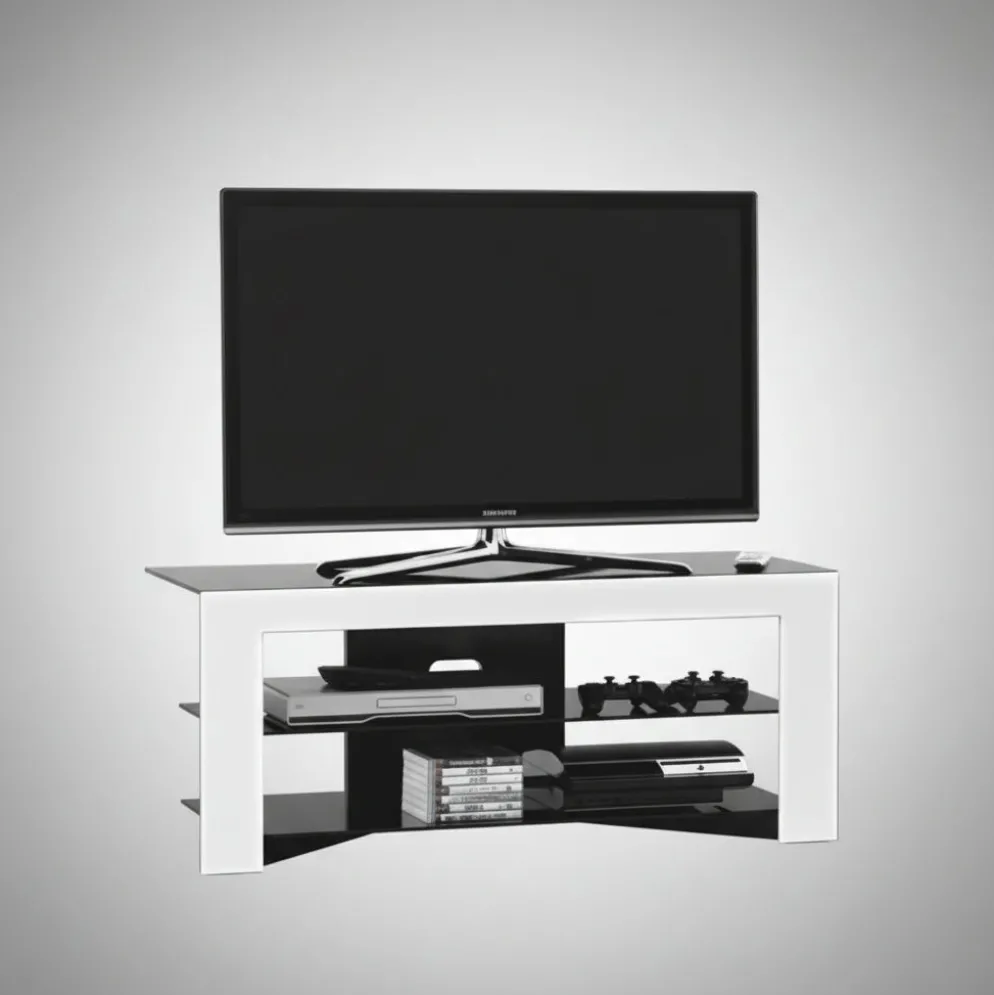 Mobile porta TV design Trix in legno bianco e vetro
