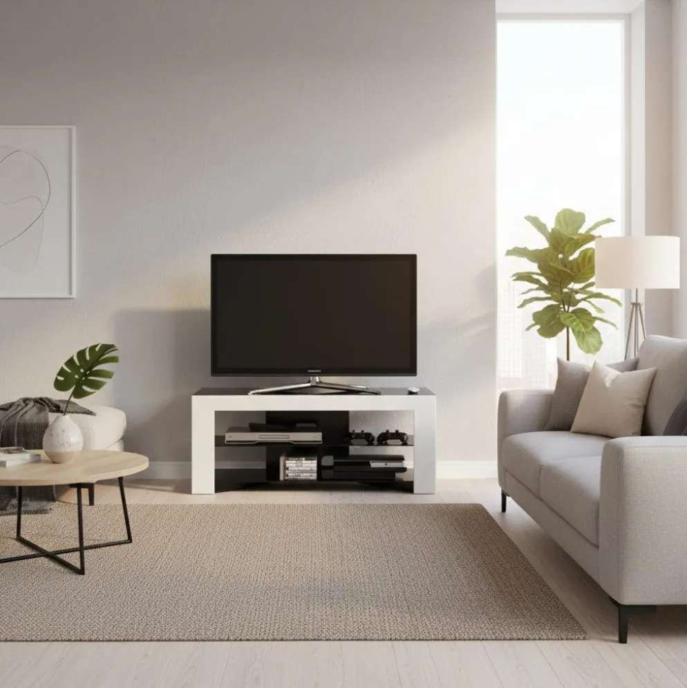 Mobile porta TV design Trix in legno bianco e vetro