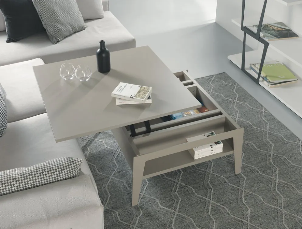 Tavolino da salotto con piano alzabile e contenitore Mintar