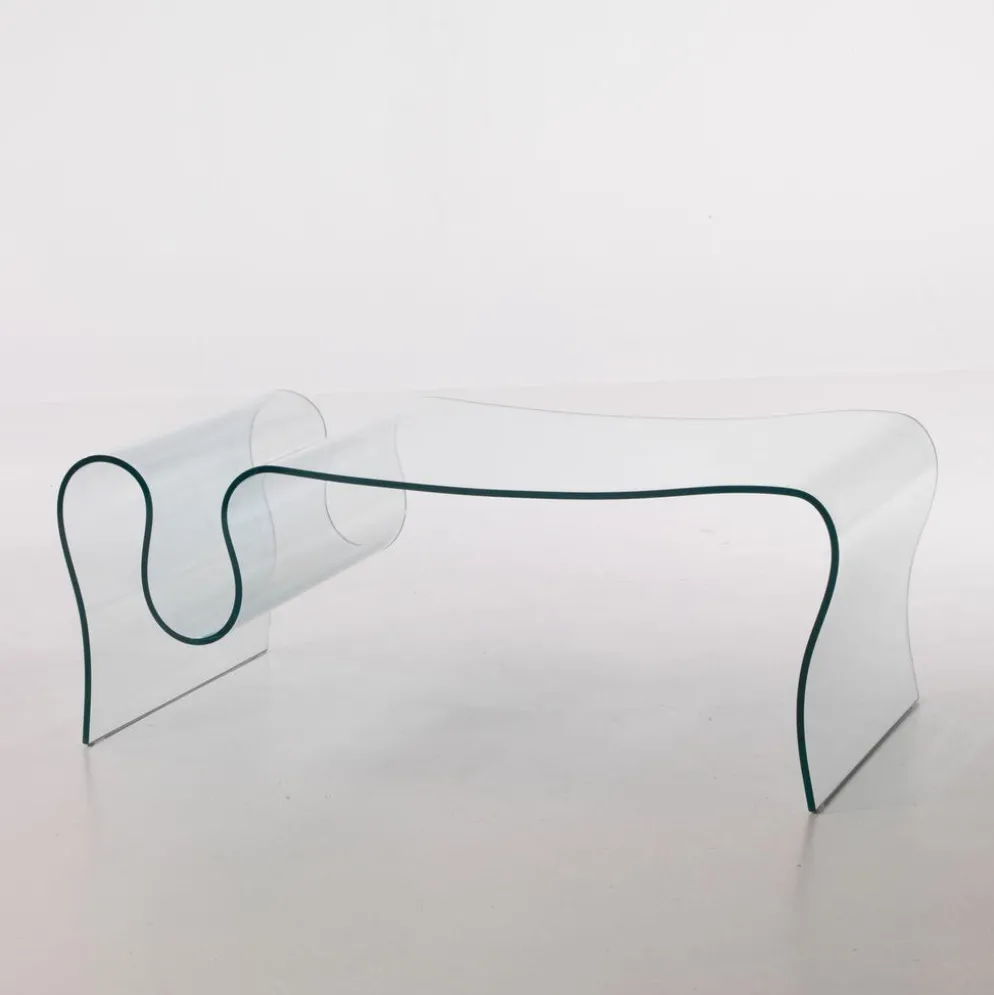 Tavolino in vetro curvato Ralf con portariviste 110 x 60 cm