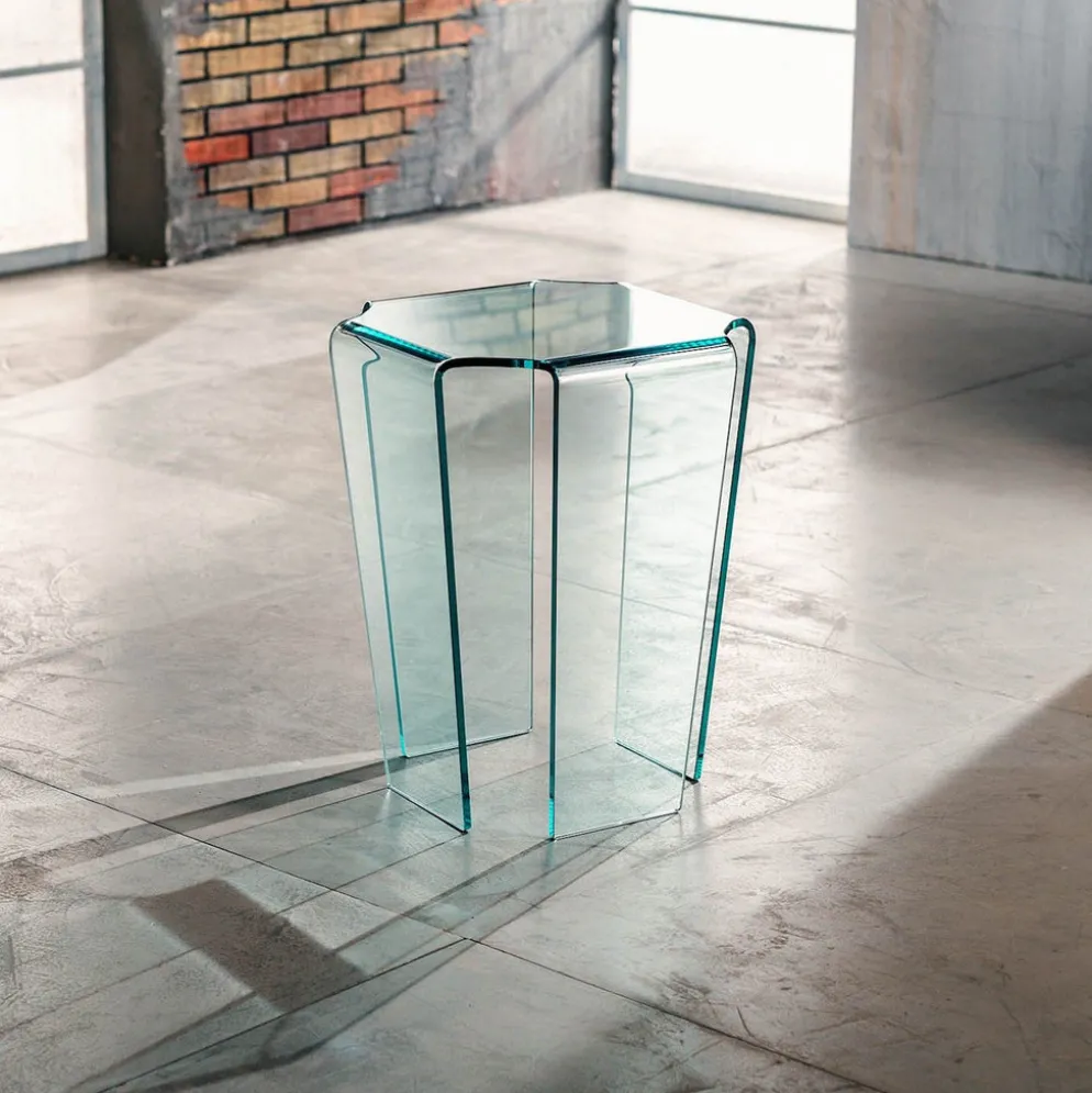 Tavolino lato divano in vetro curvato Morley