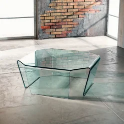 Tavolino quadrato da salotto Telford in vetro curvato