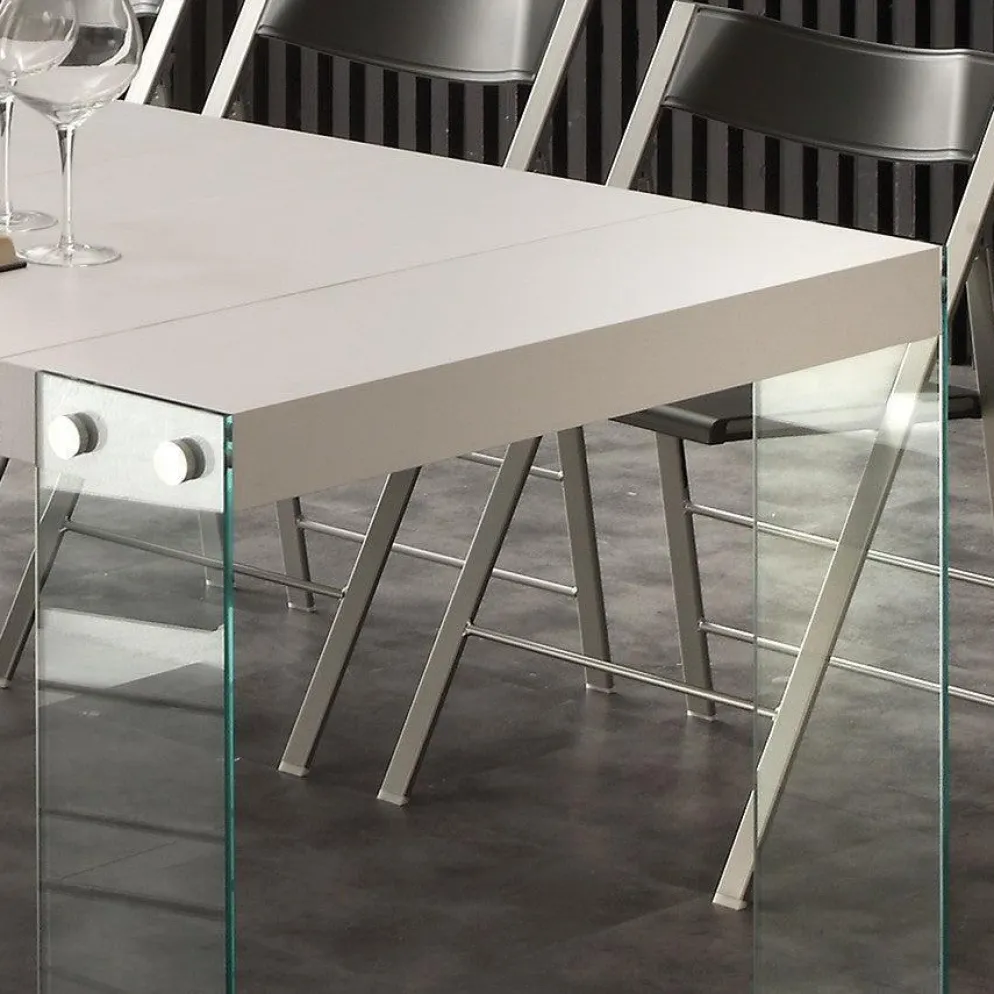 Tavolo consolle allungabile Skim in vetro e legno