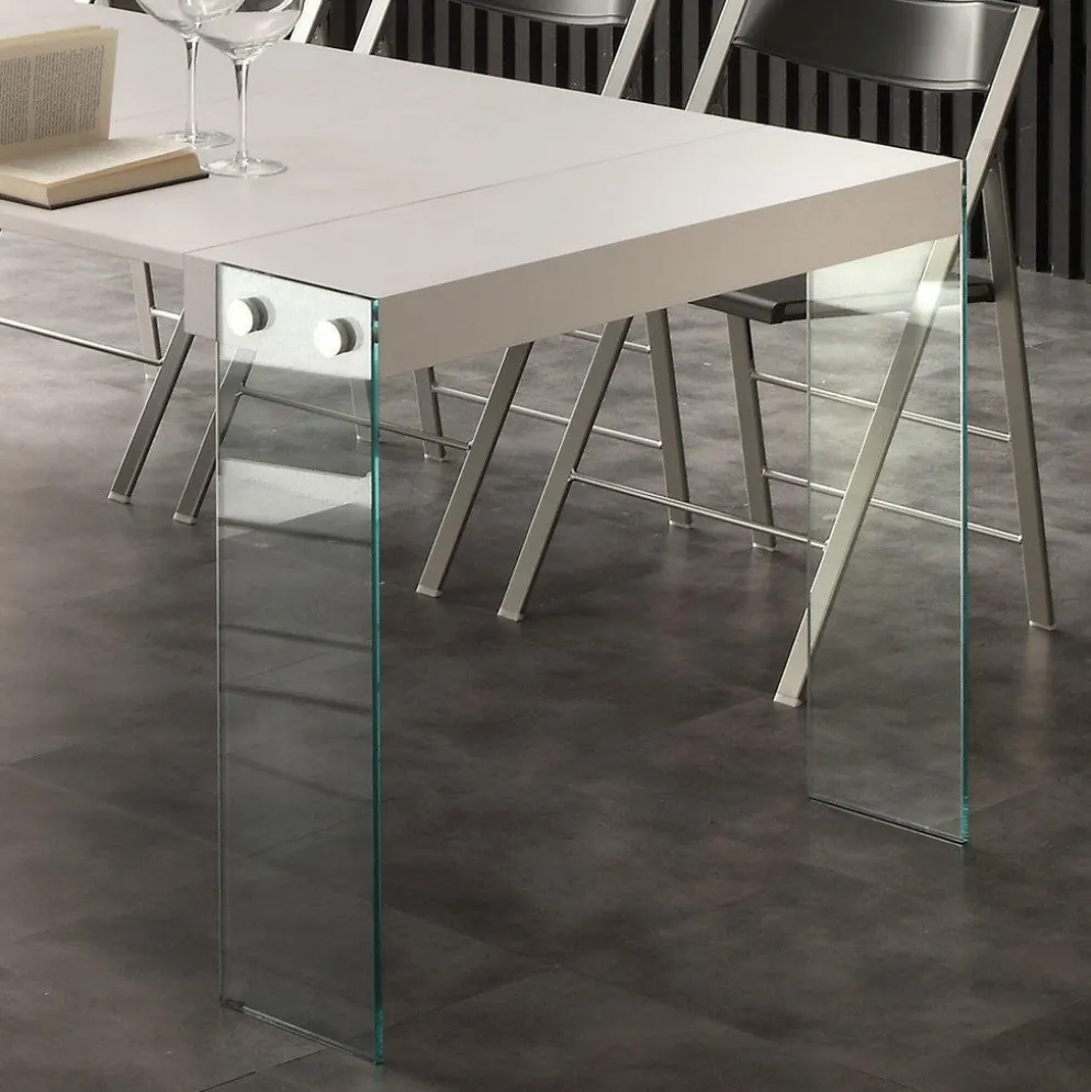 Tavolo consolle allungabile Skim in vetro e legno