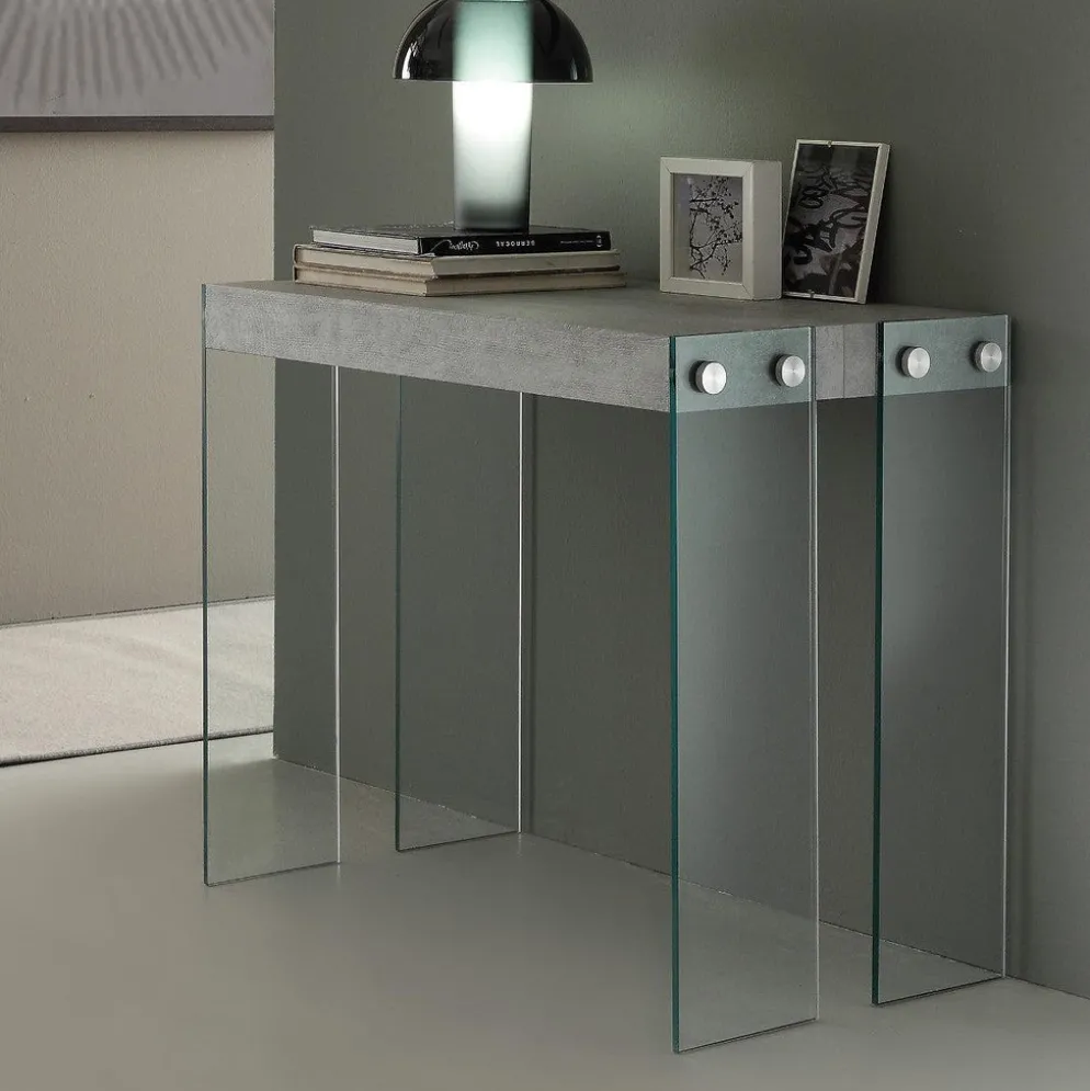 Tavolo consolle allungabile Skim in vetro e legno