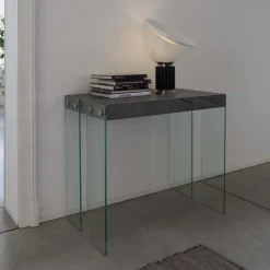 Tavolo consolle allungabile Skim in vetro e legno
