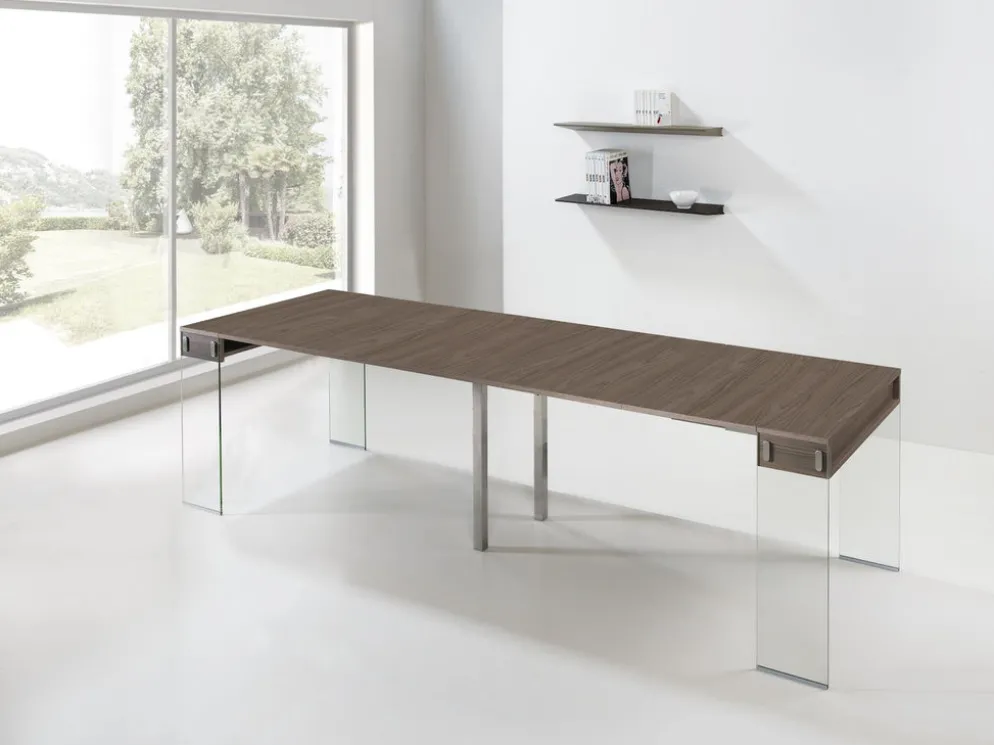 Tavolo consolle allungabile Ronny Big in vetro e laminato