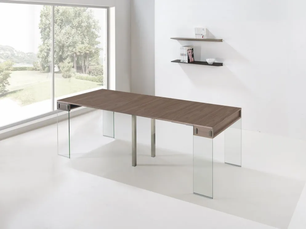Tavolo consolle allungabile Ronny Big in vetro e laminato